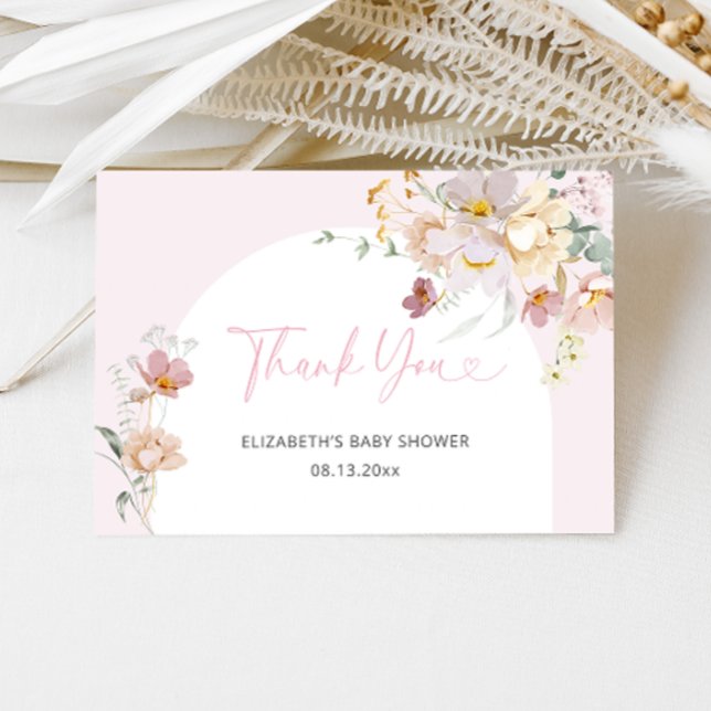Carte De Remerciements Bébé rose rose pâle dans le Baby shower fleuri (Créateur téléchargé)