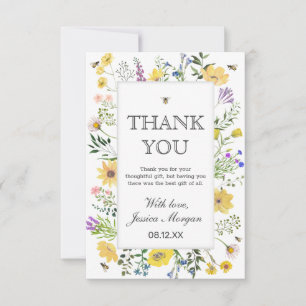 Carte De Remerciements Bébé Shower Aquarelle Abeille et Fleurs Sauvages D
