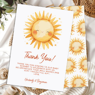 Carte De Remerciements Bébé Shower Boho Cute Genre Neutre Soleil