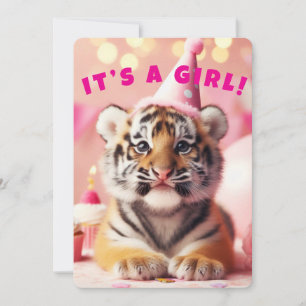 Carte De Remerciements Bébé Tiger mignon bébé Révéler fille rose