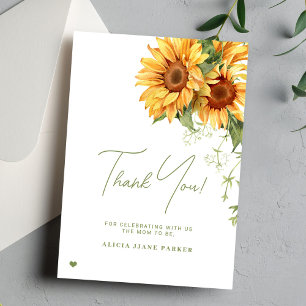 Carte De Remerciements Bébé tournesol en fleurs élégante baby shower 