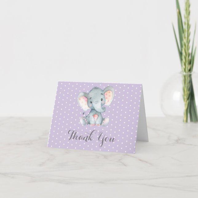 Carte De Remerciements Bébée mauve et grise (Devant)