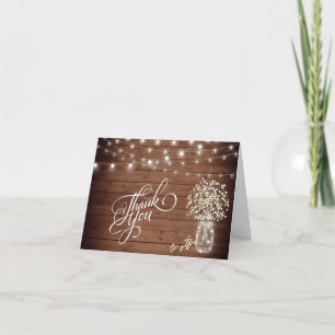 Carte De Remerciements Bébé's Breath Mason Jar Rustic Wood Floral