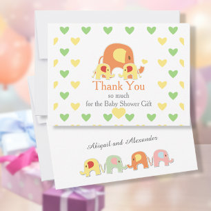 Carte De Remerciements Bébés jumeaux Thème éléphant Baby Shower 