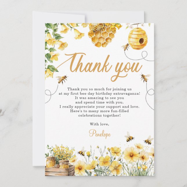 Carte De Remerciements Bee Flower Yellow Birthday (Devant)