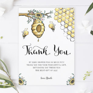 Carte De Remerciements Beehive Florale Miel Sweet Bee Girl Baby shower