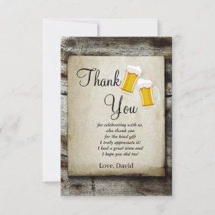 Carte De Remerciements beer, cheers rustic country thank you card
