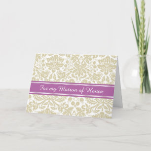Carte De Remerciements Beige Damask Thank You Matron of Honor Card