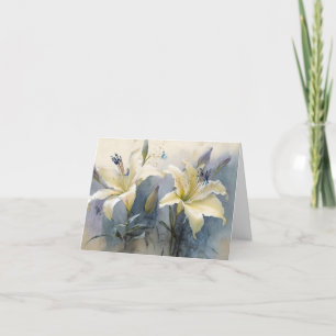 Carte De Remerciements Belle Aquarelle Crème blanche Lillies violettes
