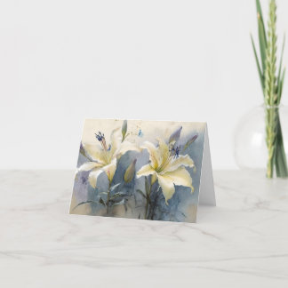 Carte De Remerciements Belle Aquarelle Crème blanche Lillies violettes