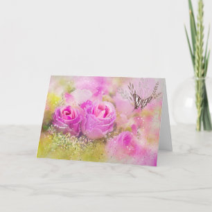 Carte De Remerciements Belle aquarelle Roses roses roses Abstraite Nature