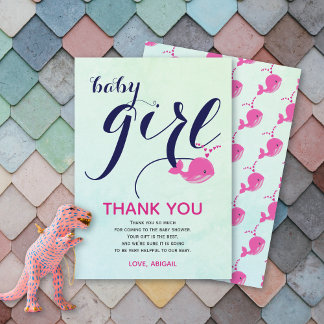 Carte De Remerciements Belle baleine rose océan Bébé Fille Douche