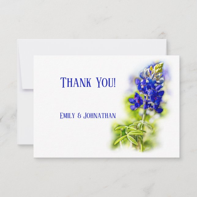 Carte De Remerciements Belle Bluebonnet Floral, Mariage moderne, (Devant)