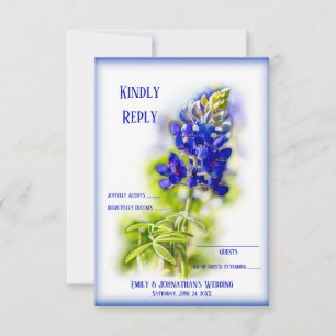 Carte De Remerciements Belle Bluebonnet Floral, Mariage moderne RSVP,