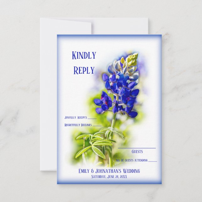 Carte De Remerciements Belle Bluebonnet Floral, Mariage moderne RSVP, (Devant)