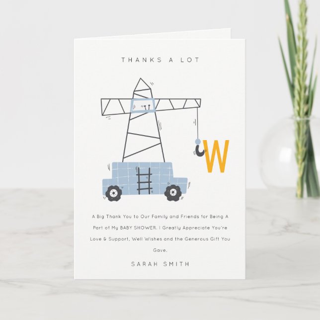 Carte De Remerciements Belle construction urbaine Baby shower de grue gar (Devant)