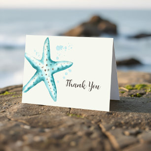 Carte De Remerciements Belle Étoile de Mer Aqua Aquarelle Enterrement de