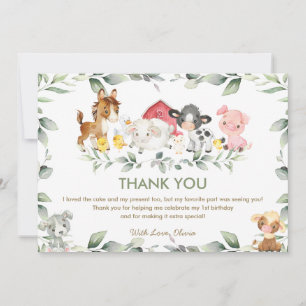 Carte De Remerciements Belle ferme Animaux Baby shower verdoyant Annivers