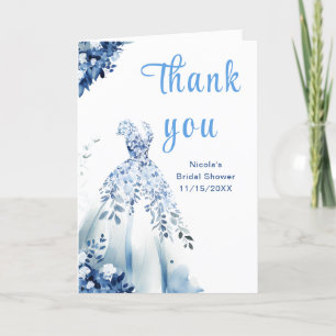 Carte De Remerciements Belle Fête des mariées de Robe Florale Bleue