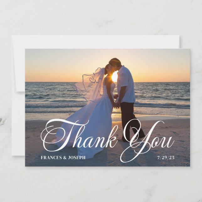 Carte De Remerciements Belle Forma Script Mariage Photo (Devant)