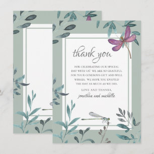 Carte De Remerciements Belle libellule et jardin Mariage de verdure