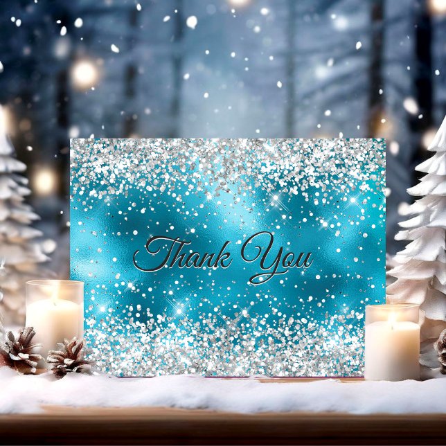 Carte De Remerciements Belle parties scintillant d'argent turquoise (Créateur téléchargé)