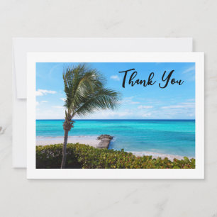 Carte De Remerciements Belle plage tropicale aux palmiers venteux