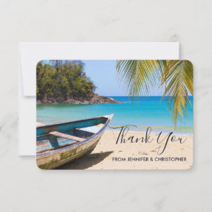 Carte De Remerciements Belle plage tropicale avec un Mariage en bateau