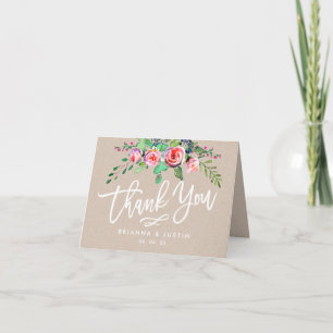 Carte De Remerciements Belle Remerciement de Mariage Floral Rustique Kraf