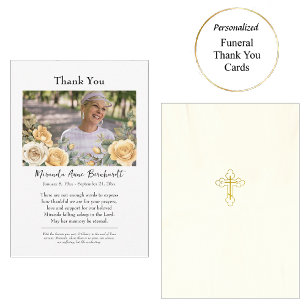 Carte De Remerciements Belle Roses Jaunes Photo Funérailles Orthodoxes