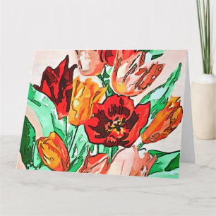 Carte De Remerciements Belle Tulipes Bouquet Floral Black Outline Art