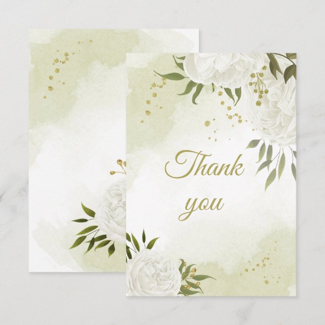 Carte De Remerciements Belles fleurs blanches verdure botanique (Devant / Derrière)