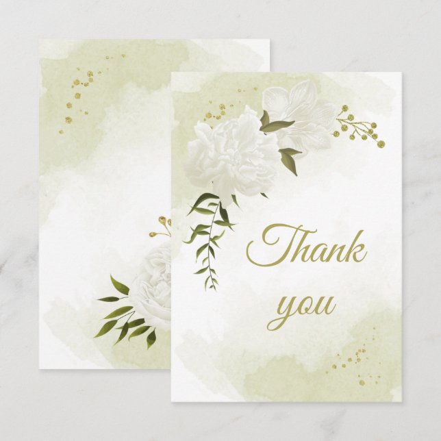 Carte De Remerciements Belles fleurs blanches verdure botanique (Devant / Derrière)
