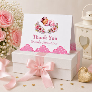 Carte De Remerciements Belles Fleurs Roses Baby Shower Petite Fille