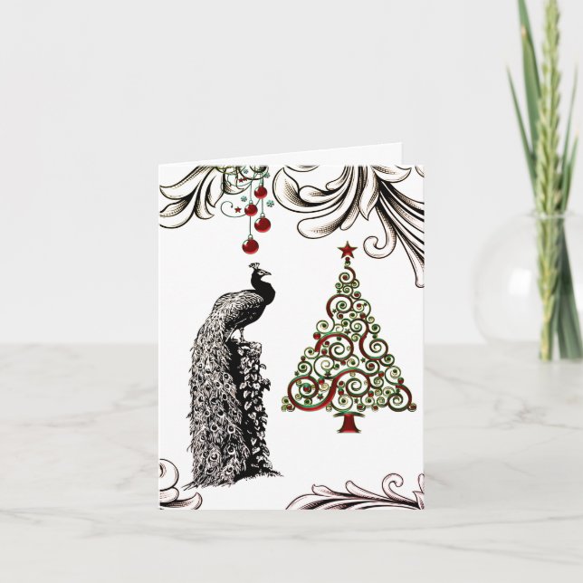 Carte De Remerciements Belles vacances d'arbre de paon et de Noël (Devant)