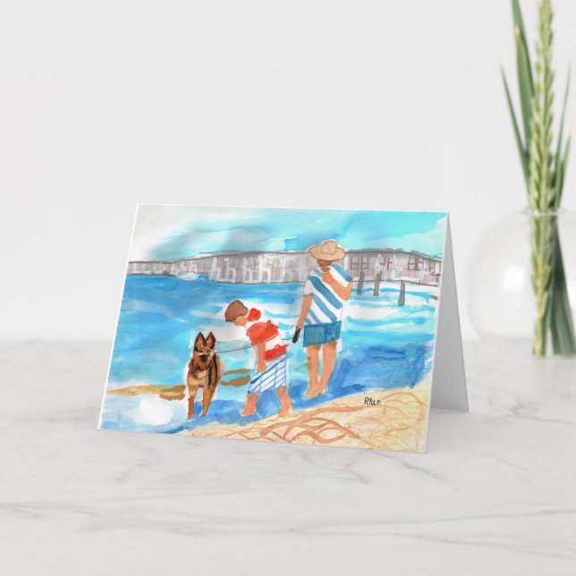 Carte De Remerciements Berger allemand avec aquarelle de famille sur la p (Devant)