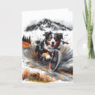 Carte De Remerciements Bernese Mountain Dog Biking Dans Les Montagnes