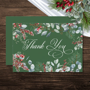 Carte De Remerciements Berries de pin d'hiver vert Mariage Eucalyptus