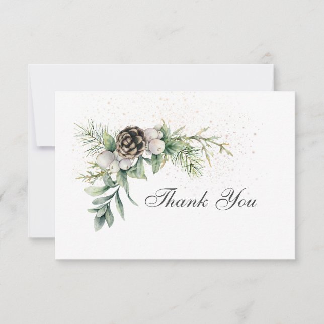 Carte De Remerciements Berries d'hiver Pine verte Mariage inspirant (Devant)