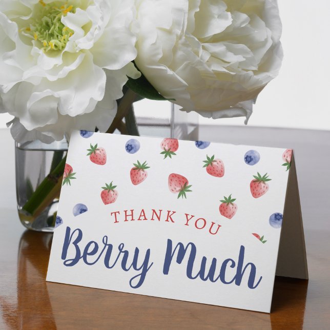 Carte De Remerciements Berry 1er Anniversaire Fraise bleuet fraise (Berry 1st Birthday Party Strawberry Blueberry Thank You Card
)