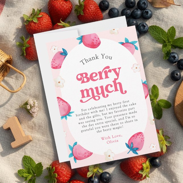 Carte De Remerciements Berry 1er Anniversaire Fraise Première fête d'anni (Créateur téléchargé)