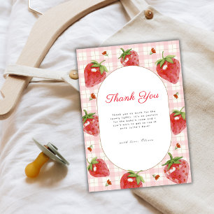 Carte De Remerciements Berry aux fraises roses En vichy Baby shower sucré