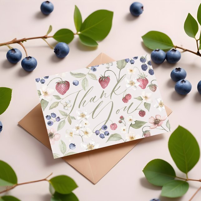 Carte De Remerciements Berry Baby shower doux Fleurs et baies sauvages (Berry Sweet Baby Shower Wild Berries & Flowers Thank You Card)