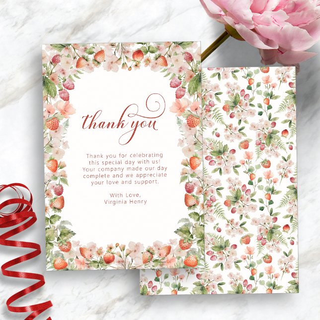 Carte De Remerciements Berry d'abord (Strawberry Watercolor Berry First Birthday Thank You Card by Painted Paperie
)