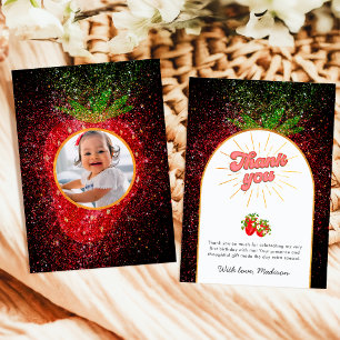 Carte De Remerciements Berry First 1er Anniversaire Photo Glitter Fraise