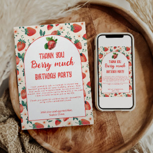 Carte De Remerciements Berry First Strawberry Girl 1er anniversaire fête
