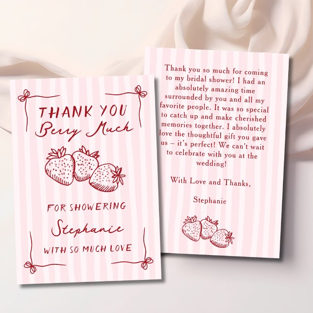 Carte De Remerciements Berry In Love Strawberry Pink Bridal Shower Flat (Créateur téléchargé)