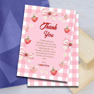 Carte De Remerciements Berry premier anniversaire rose fraise vichy doux