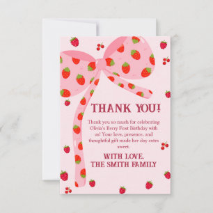 Carte De Remerciements Berry Premier Anniversaire Rose Ruban Fraise