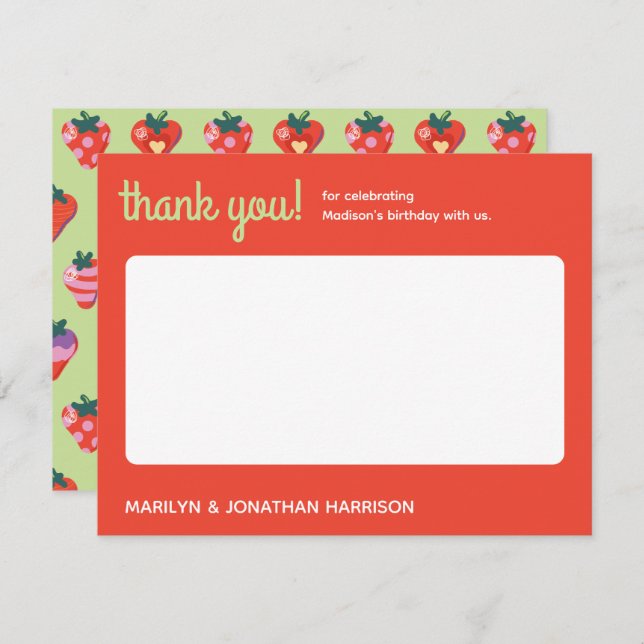 Carte De Remerciements Berry Special Anniversaire Fraise - Kiwi (Devant / Derrière)